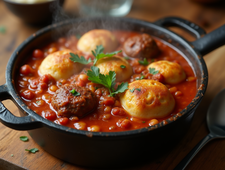 One Pot Meatball Chili with Dumplings